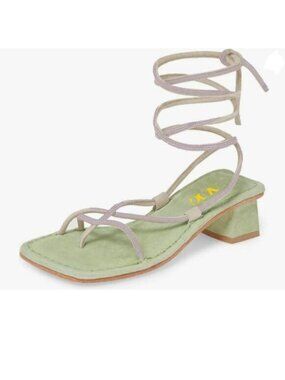 Green Sexy Gladiator Block Low Heel Sandals Ankle Strap Open Square Toe Shoes